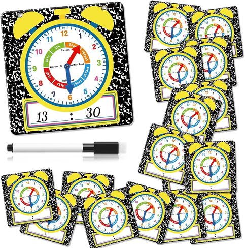 Marspark 25 Pcs Teaching Clock Kit Learning Clocks for Kids Students Back to School Composition Notebook Learning Time with Erasable Surface for Teaching Aids Home School Classrooms Supplies in Kuwait