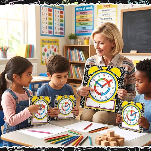 Marspark 25 Pcs Teaching Clock Kit Learning Clocks for Kids Students Back to School Composition Notebook Learning Time with Erasable Surface for Teaching Aids Home School Classrooms Supplies in Kuwait
