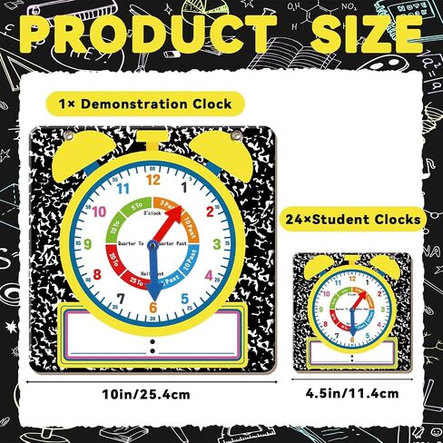 Marspark 25 Pcs Teaching Clock Kit Learning Clocks for Kids Students Back to School Composition Notebook Learning Time with Erasable Surface for Teaching Aids Home School Classrooms Supplies in Kuwait