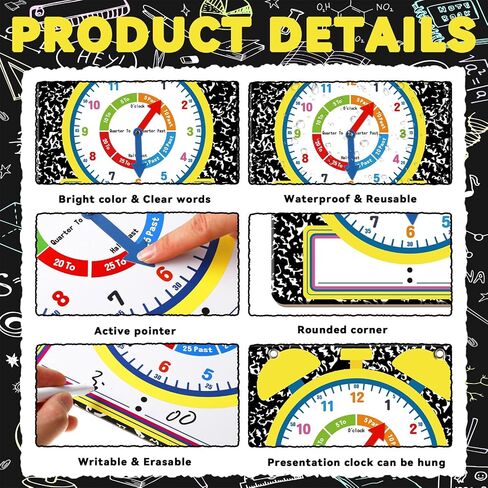 Marspark 25 Pcs Teaching Clock Kit Learning Clocks for Kids Students Back to School Composition Notebook Learning Time with Erasable Surface for Teaching Aids Home School Classrooms Supplies in Kuwait