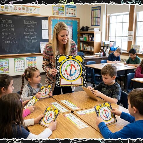 Marspark 25 Pcs Teaching Clock Kit Learning Clocks for Kids Students Back to School Composition Notebook Learning Time with Erasable Surface for Teaching Aids Home School Classrooms Supplies in Kuwait