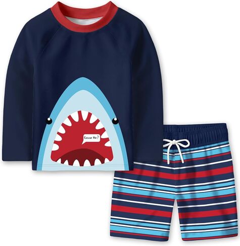 Baby-Boys Toddler Long Sleeved Rashguard Swim Bathing Suit Navy Blue Shark 4-5 Years in Kuwait