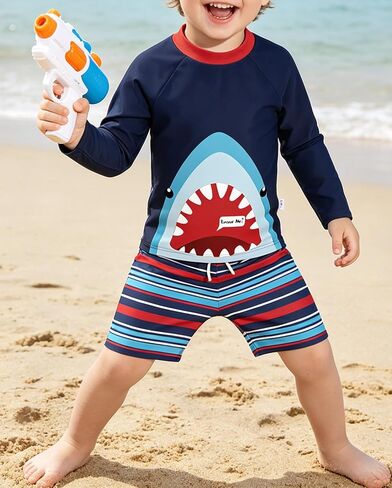 Baby-Boys Toddler Long Sleeved Rashguard Swim Bathing Suit Navy Blue Shark 4-5 Years in Kuwait