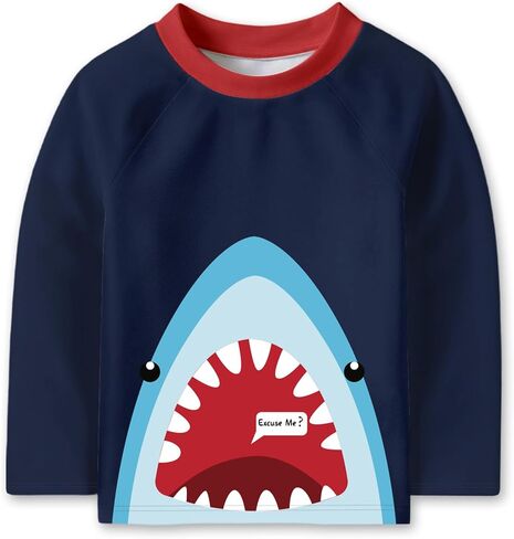 Baby-Boys Toddler Long Sleeved Rashguard Swim Bathing Suit Navy Blue Shark 4-5 Years in Kuwait