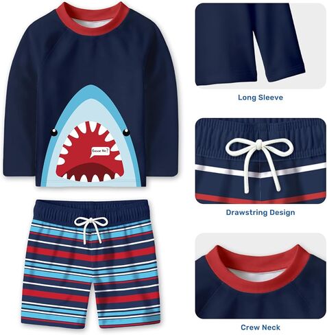 Baby-Boys Toddler Long Sleeved Rashguard Swim Bathing Suit Navy Blue Shark 4-5 Years in Kuwait