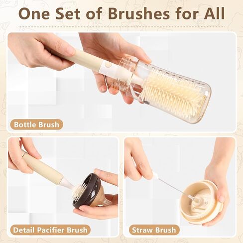 3-Pack Silicone Baby Bottle Brush, Bottle Cleaner, with Convenient Hang Up, Food Grade Silicone, Effortless Scrubbing Cleaning Brushes for Long Narrow, Sports, Baby Bottles (Latte) in Kuwait