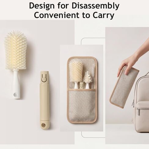 3-Pack Silicone Baby Bottle Brush, Bottle Cleaner, with Convenient Hang Up, Food Grade Silicone, Effortless Scrubbing Cleaning Brushes for Long Narrow, Sports, Baby Bottles (Latte) in Kuwait