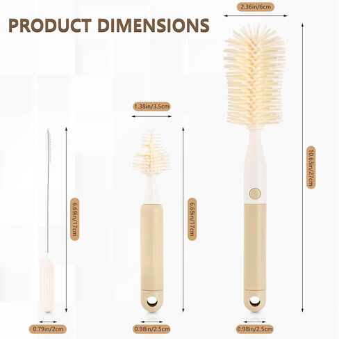 3-Pack Silicone Baby Bottle Brush, Bottle Cleaner, with Convenient Hang Up, Food Grade Silicone, Effortless Scrubbing Cleaning Brushes for Long Narrow, Sports, Baby Bottles (Latte) in Kuwait