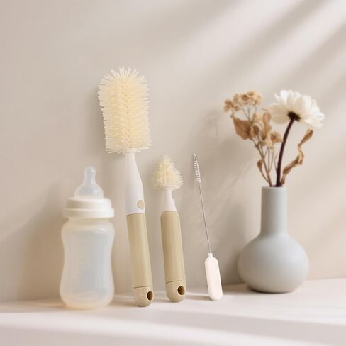 3-Pack Silicone Baby Bottle Brush, Bottle Cleaner, with Convenient Hang Up, Food Grade Silicone, Effortless Scrubbing Cleaning Brushes for Long Narrow, Sports, Baby Bottles (Latte) in Kuwait