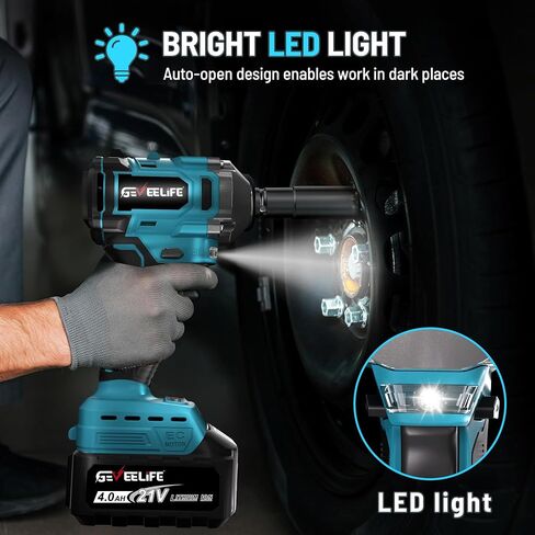 GEVEELIFE 450N.m/332Ft-lbs Brushless Impact Wrench,1/2" Cordless Impact Gun with 4.0Ah Battery & 4 Sockets, Electric Impact Driver for Car/DIY Furniture/Lawn Mower/blue (450N) in Kuwait