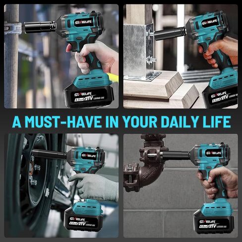 GEVEELIFE 450N.m/332Ft-lbs Brushless Impact Wrench,1/2" Cordless Impact Gun with 4.0Ah Battery & 4 Sockets, Electric Impact Driver for Car/DIY Furniture/Lawn Mower/blue (450N) in Kuwait