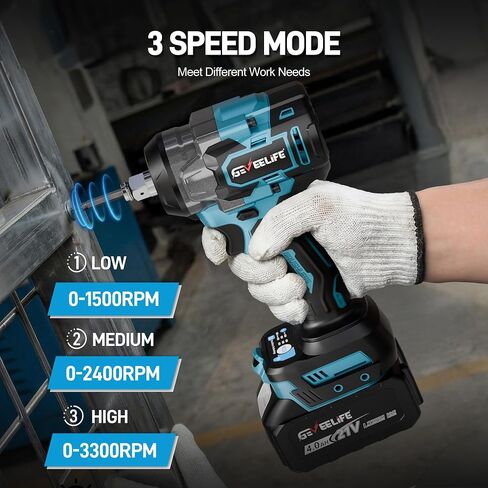 GEVEELIFE Impact Wrench 480Ft-lbs(650N.m) Brushless, 1/2 Impact Gun with 2x4.0Ah Battery, Cordless Impact Wrench, 6 Sockets, 8 Drill Bits, 3300RPM Power Electric Impact Driver for Car/DIY Furniture in Kuwait