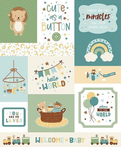 Riley Blake Designs Cute As A Button Baby Boy Multi Panel By Lori Whitlock Cotton Fabric in Kuwait