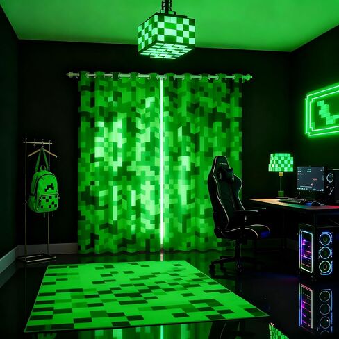 Castle Fairy Navy Blue Camouflage Window Curtain,Geometric Checked Bedroom Decor Curtains,Kids Boys Teens Pixelated Miner Style Window Treatment Video Games 100% Blackout Drapes 2 Panels,38Wx54L in Saudi Arabia