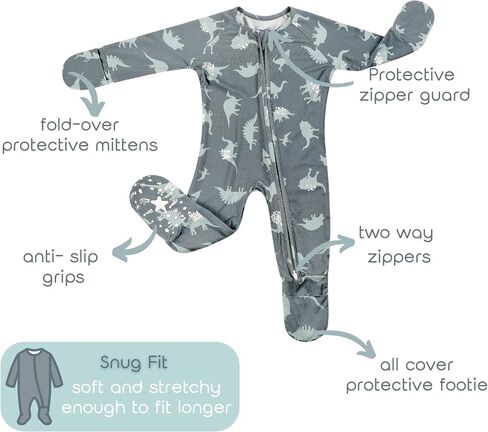 Baby Boys Footie Pajamas 0-9 Months Rayon Derived from Bamboo Cartoon Printed Sleepers for Newborn Boys 2 Packs in Kuwait