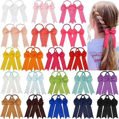 Ponytail Bow Hair Ties with Bows, 40 Pack - Includes 20 Colors - Soft & Light Weight - Classic Bow Pattern - Perfect for Girls, School Kids, and Toddlers - Wide Application in Kuwait
