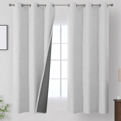 Estelar Textiler Cream 100% Blackout Curtains 63 Inches Long for Bedroom, Full Room Darkening Linen Textured Thermal Insulated Short Window Grommet Drapes for Living Room/Nursery, 40Wx63L, 2 Panels in Saudi Arabia