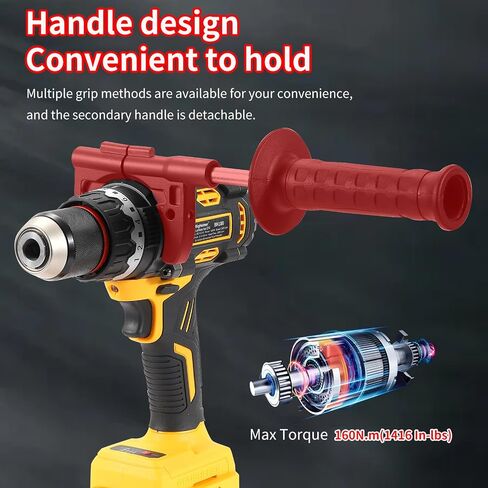 Brushless Hammer Drill for DEWALT 20V Battery, 1416In-lbs Torque 1/2-Inch | Tool Only, No Battery or Charger; Gyroscope Anti-Twist; 21+1 Clutch; 0-2000 RPM; All-Metal Chuck; LED Work Light in Kuwait