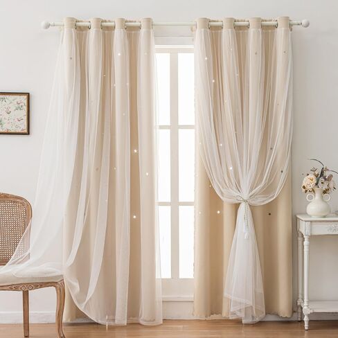 Star Girl and Kids Curtains for Bedroom Rainbow Ombre Double Layer Cute Shot Nursery Darkening Grommet Princess Room Décor 2 Panels Living Room Window Curtain (Pink-Grey, 35W x 48L) in Kuwait