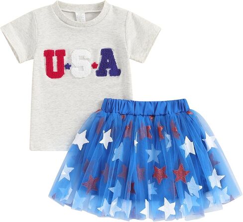 Socutebabe 4th Fourth of July Toddler Baby Girl Outfits Ameircan Flag TShirt Tulle Skirts Dress 12 18 Month 2t 3t 4t 5t Girls in Kuwait