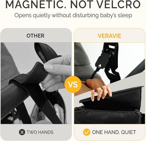 VERAVIE Single & Double Stroller Caddy Organizer Storage Bag, Cup Holders | One-hand magnetic closure, shoulder strap, diaper bag, wagon & pet stroller accessories, new mom essentials, baby travel gear in Kuwait