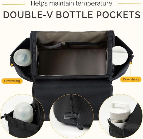 VERAVIE Single & Double Stroller Caddy Organizer Storage Bag, Cup Holders | One-hand magnetic closure, shoulder strap, diaper bag, wagon & pet stroller accessories, new mom essentials, baby travel gear in Kuwait