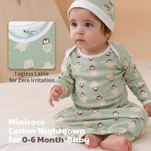 Baby Sleep Gowns 0-6M, 2 Pack Cotton Newborn Gowns, Penguin Green in Kuwait