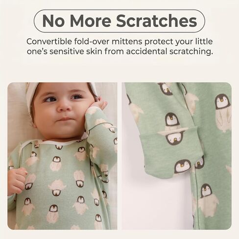 Baby Sleep Gowns 0-6M, 2 Pack Cotton Newborn Gowns, Penguin Green in Kuwait