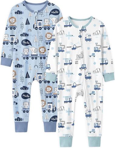 Unnivoll Toddler Pajamas 100% Cotton Footless Baby Pajamas Baby Boy Girl Clothes Snug Fit 2 Pack in Kuwait