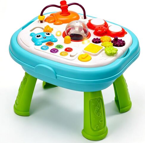 2-in-1 Toddler Activity Table with Building Blocks, Musical Learning Toy | Double-sided Baby Sensory Activity Table with Lights & Sounds, Interactive Educational Toy Gift for Boys & Girls Ages 1-3 in Saudi Arabia