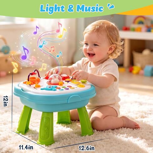 2-in-1 Toddler Activity Table with Building Blocks, Musical Learning Toy | Double-sided Baby Sensory Activity Table with Lights & Sounds, Interactive Educational Toy Gift for Boys & Girls Ages 1-3 in Saudi Arabia
