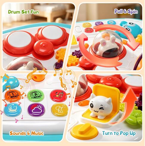 2-in-1 Toddler Activity Table with Building Blocks, Musical Learning Toy | Double-sided Baby Sensory Activity Table with Lights & Sounds, Interactive Educational Toy Gift for Boys & Girls Ages 1-3 in Saudi Arabia