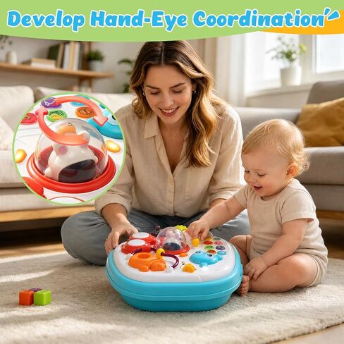 2-in-1 Toddler Activity Table with Building Blocks, Musical Learning Toy | Double-sided Baby Sensory Activity Table with Lights & Sounds, Interactive Educational Toy Gift for Boys & Girls Ages 1-3 in Saudi Arabia