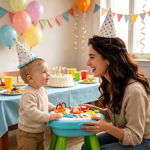 2-in-1 Toddler Activity Table with Building Blocks, Musical Learning Toy | Double-sided Baby Sensory Activity Table with Lights & Sounds, Interactive Educational Toy Gift for Boys & Girls Ages 1-3 in Saudi Arabia