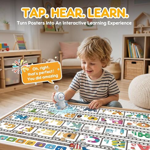 Interactive Learning Posters with Talking Astronaut Pen | Tap to Learn ABCs Numbers Colors and Words, Screen Free, Educational Toy, For Toddlers Ages 3 to 5 in Kuwait
