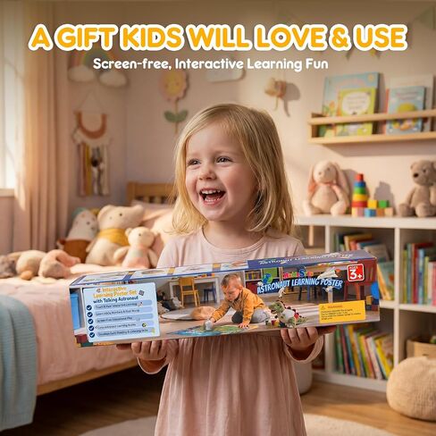 Interactive Learning Posters with Talking Astronaut Pen | Tap to Learn ABCs Numbers Colors and Words, Screen Free, Educational Toy, For Toddlers Ages 3 to 5 in Kuwait