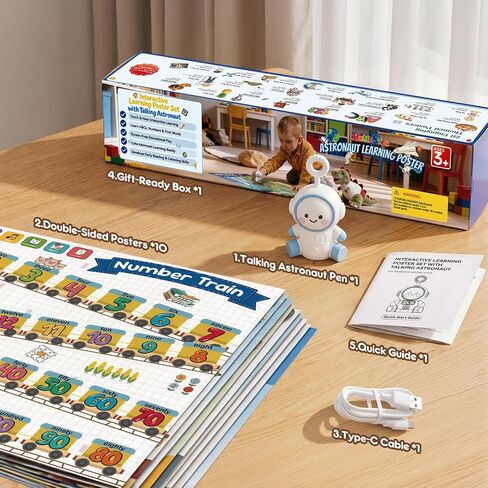 Interactive Learning Posters with Talking Astronaut Pen | Tap to Learn ABCs Numbers Colors and Words, Screen Free, Educational Toy, For Toddlers Ages 3 to 5 in Kuwait