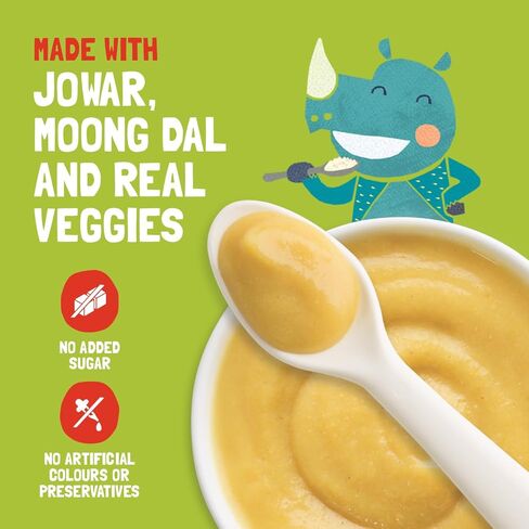 Slurrp Farm Moong Dal Khichdi Baby Cereal | Easy to Digest Travel Food for Kids | Real Veggies & 13 Nutrients | No Added Sugar, Salt or Milk | No Preservatives | 7.05 Oz (200g) in Kuwait