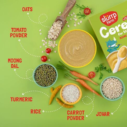 Slurrp Farm Moong Dal Khichdi Baby Cereal | Easy to Digest Travel Food for Kids | Real Veggies & 13 Nutrients | No Added Sugar, Salt or Milk | No Preservatives | 7.05 Oz (200g) in Kuwait