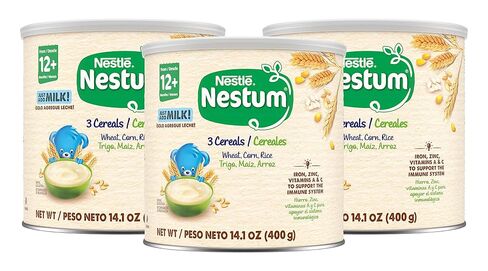 Nestle Nestum Junior Cereal, 3 Cereals - Wheat, Corn & Rice, Made for Toddlers 12 Months, 14.1 OZ Canister (Pack of 3) in Kuwait