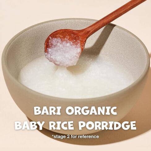 BARI Organic Baby Rice Porridge – Stage 2 – For Babies 7+ Months | USDA Organic, Heavy Metal Tested, Korean Rice Cereal, No Added Sugar, Gluten-Free | 6.3 oz (10 Packets) in Kuwait