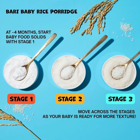 BARI Organic Baby Rice Porridge – Stage 2 – For Babies 7+ Months | USDA Organic, Heavy Metal Tested, Korean Rice Cereal, No Added Sugar, Gluten-Free | 6.3 oz (10 Packets) in Kuwait