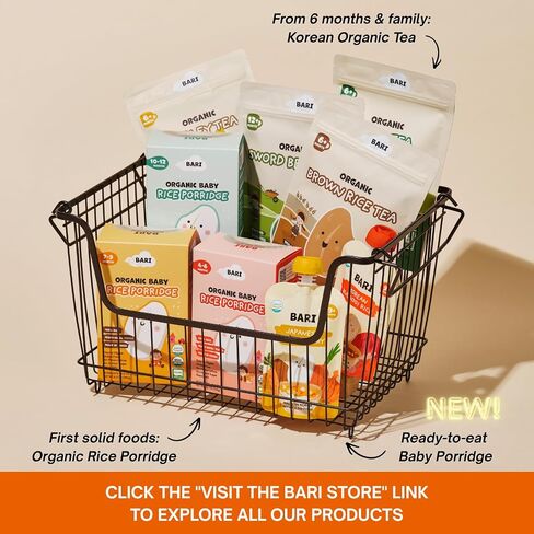 BARI Organic Baby Rice Porridge – Stage 2 – For Babies 7+ Months | USDA Organic, Heavy Metal Tested, Korean Rice Cereal, No Added Sugar, Gluten-Free | 6.3 oz (10 Packets) in Kuwait