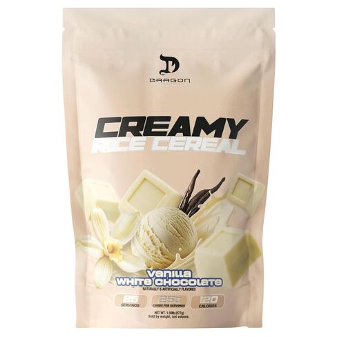 Dragon Pharma Creamy Rice Cereal, Gourmet Taste, Delicious Hot Cereal, Ready in Seconds, 25g Carbs (25 Servings, Vanilla White Chocolate) in Kuwait