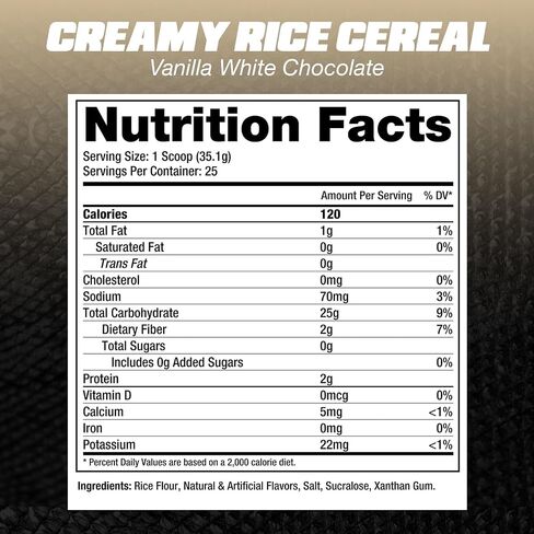 Dragon Pharma Creamy Rice Cereal, Gourmet Taste, Delicious Hot Cereal, Ready in Seconds, 25g Carbs (25 Servings, Vanilla White Chocolate) in Kuwait