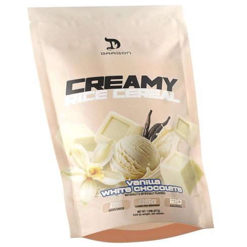 Dragon Pharma Creamy Rice Cereal, Gourmet Taste, Delicious Hot Cereal, Ready in Seconds, 25g Carbs (25 Servings, Vanilla White Chocolate) in Kuwait