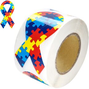 Asperger's Awareness Ribbon Stickers - Support Autism Advocacy - Autism Ribbon Stickers for Events, Fundraisers, and Autism Awareness Campaigns - Autism Acceptance Symbol - 1 Roll - 250 Stickers