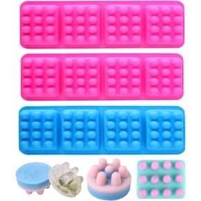 3 Pcs 4 Cavities, Massage Bar Soap Molds Silicone, Blue 3D Hair Comb Ice Mold for Scalp Massager, Unique Hair Brush Silicone Soap Molds for DIY Hair Masks Salon Spa at Home (Blue+2 Pink) (Rectangle) in Kuwait
