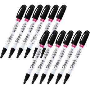 Sharpie Oil-Based Paint Marker, Fine Point, Black Ink, Pack of 12