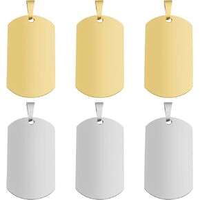 6pcs Stainless Steel Sublimation Tags Blank Pet Dog Tag Pendants Shiny Shield Engraving Stamping Blanks Military ID Name Pendant for DIY Handicrafts Jewelry Making, 2 Colors